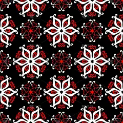 无缝图案与花。黑红白背景