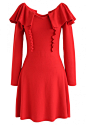 Forever Your Girl Ruffle Knit Dress in Red : - Ruffle trimming
- Boat neck
- Soft ribbed knit
- Knit fabric provides great flexibility
- Not lined
- 100% Polyester
- Hand wash cold

Size(cm)Length   Bust   Waist  Shoulder  Sleeves
S                84     