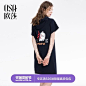 OSA欧莎t恤裙2018新款夏季宽松港味印花显瘦藏肉连衣裙女港风裙子