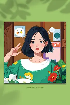 漫画风插画风少女头像-众图网