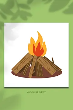 手绘卡通户外露营物品篝火元素插画