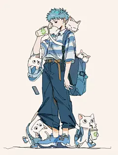 插画鉴赏NO.89｜清爽少年的爱猫日常 - 小红书