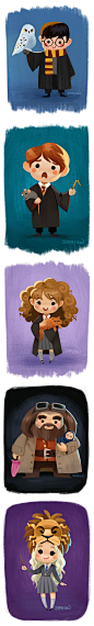 Harry Potter and Hedwig, Ron and Scabbers, Hermione and Crookshanks, Hagrid and baby Harry, and Lion Luna Lovegood
