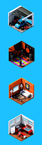 Isometric Rooms - Collection V1 : A small collection of isometric rooms for a personal project. Each room was created in c4d