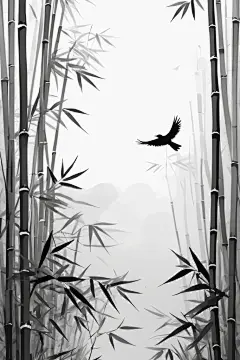 艺术设计中国风竹子竹林自然风景插画