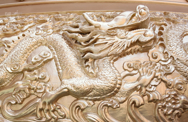 龙,黄金,雕塑,寺庙,中国,水平画幅,建...