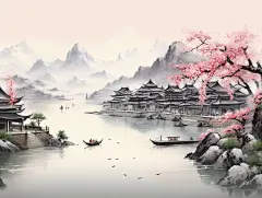 花朵绿柳山水壁纸带电脑壁纸图片