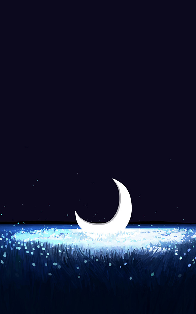 夜晚草丛月亮---涂鸦王国KEHAO