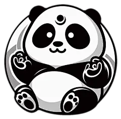 设计一个超级简单Q版黑白的极简圆形胖熊猫，手势太极图案结合一下，形态相似于金熊猫大赛图案