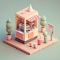 夏季甜品美食店铺小场景立体模型图片