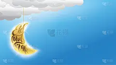开斋节穆巴拉克贺卡插图，斋月卡里姆矢量祝愿伊斯兰节日与闪闪发光的金色月亮在蓝色的天空-矢量