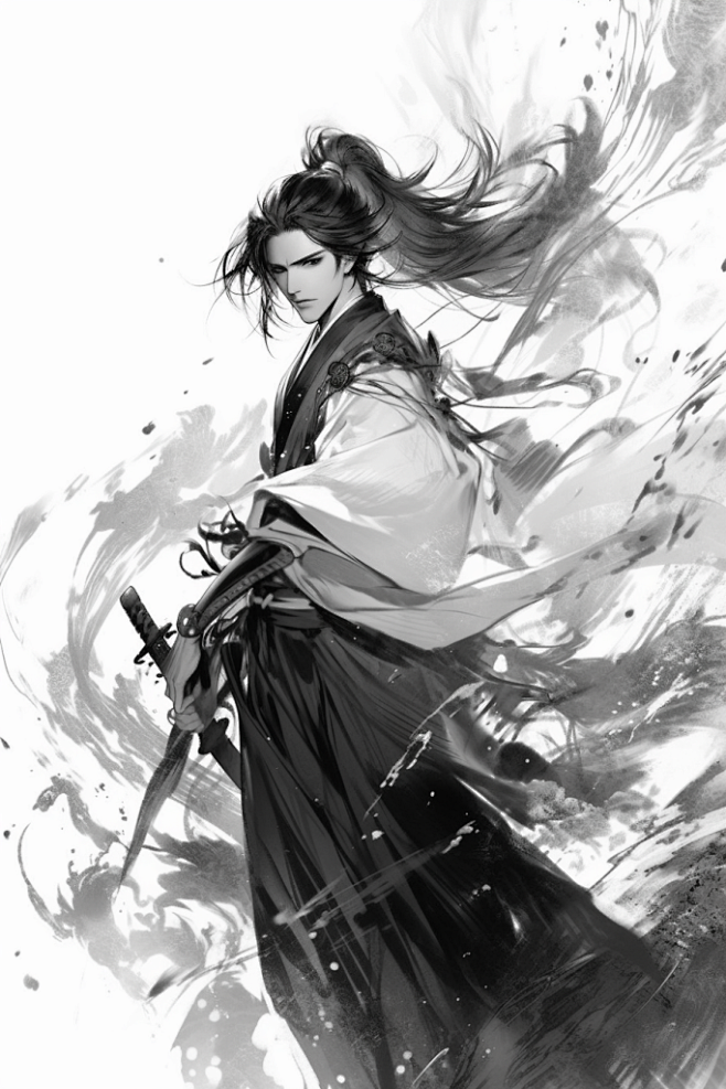 古风执剑少年水墨武侠剑客插画