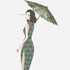 曼妙旗袍女士装饰元素图片大小2000x2000px 图片尺寸1.36 MB 来自PNG搜索网 pngss.com 免费免扣png素材下载！古风#美丽#女士#旗袍#手绘#雨伞#装饰图案#装饰元素#