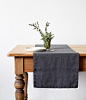 Dark Grey Stone Washed Linen Table Runner : Linen table runner will decorate your table and bring back fond memories. Combine with white tableware and fresh flowers. Colour: dark grey (graphite)