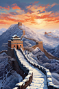 中国北京长城插画图片