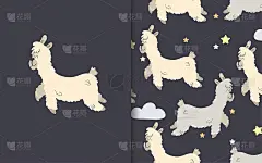骆驼,羊驼。一套矢量背景和插图。儿童插图卡通手绘风格，印刷在服装，室内设计，包装，印刷。