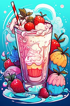 草莓蛋糕设计插画插图
