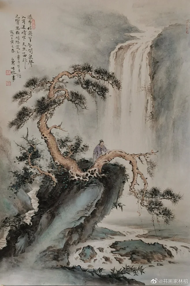 书画家林榕----倚松听泉图 -花瓣网