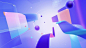 This may contain: an abstract background with blue and pink shapes in the foreground, on top of a purple backdrop