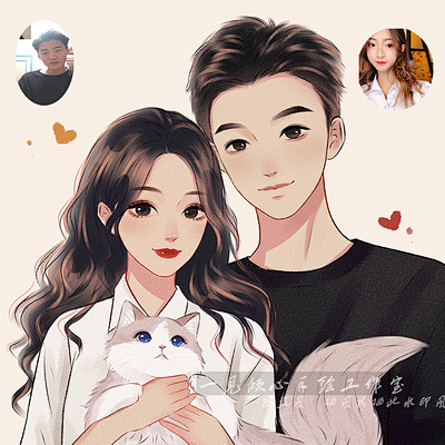 水彩手绘头像真人照片转动漫画Q版卡通约稿...