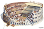意大利古建筑“解剖图”。佛罗伦萨插画家Andrea Ricciardi用传统绘画工具绘制意大利古建筑的剖面图。
罗马斗兽场