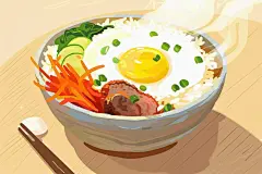 美味可口的腊味木桶饭煲仔饭美食插画