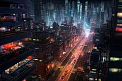 城市夜景赛博朋克现代城市建筑插画