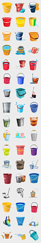 卡通水桶塑料桶清洁工具水桶PNG免抠素材