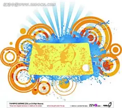 蓝色光芒上的圆环和喷溅图案插画|花边|花边素材|花纹|花纹素材|卡通画|蓝色光芒|喷溅图案|矢量素材|圆环