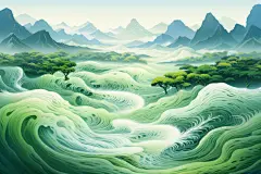风景艺术山川河流插画