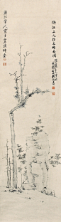 弘仁·《枯木竹石》山水小景立轴欣赏 | 清|弘仁(1610-1664)，俗名江韬，字六奇，又名舫，字鸥盟。明亡后于武夷山为僧，字渐江，号梅花古衲。安徽歙县人，清初四画僧之一。擅山水，初学宋人，晚法萧云从、倪瓒等，笔法清刚简逸，意趣高洁俊雅。"新安画派"创始人，和查士标、孙逸、汪之瑞并称"新安四大家"。兼写梅竹，工诗。