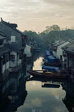 周庄,山东省,运河,苏州,东,迷人,乡村,垂直画幅,水,天空