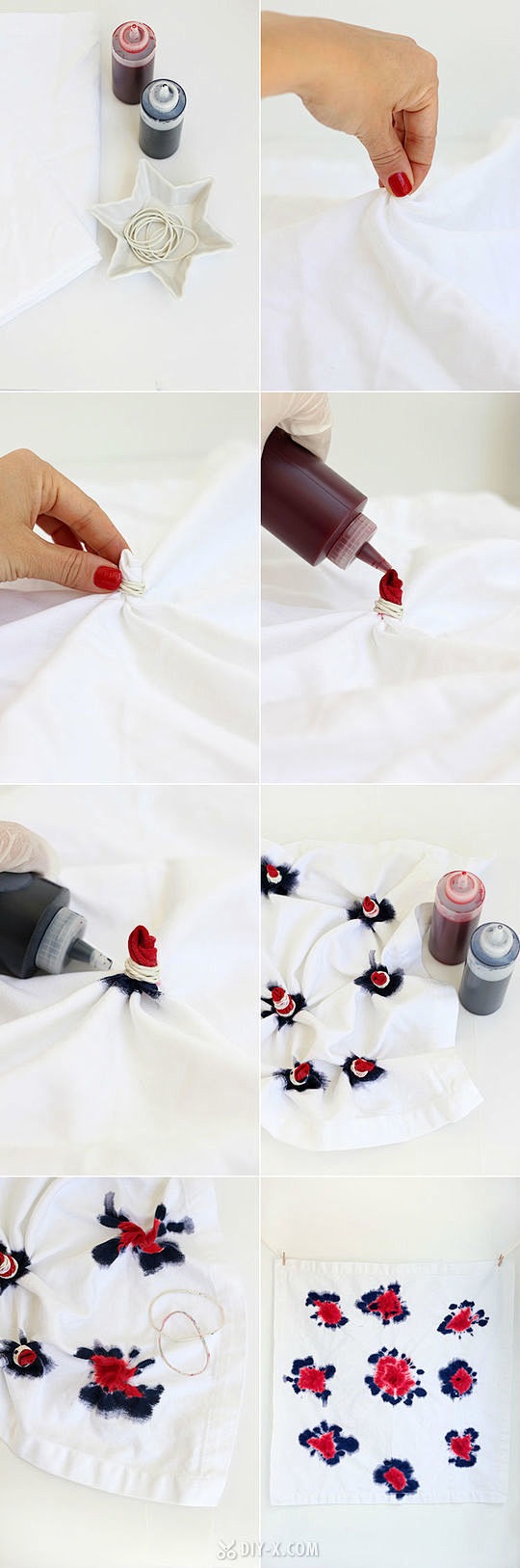 #DIY# 红蓝花卉扎染餐巾 在雪白下盛...