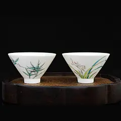 兰花青竹对杯手绘品茗杯主人杯台湾手工精茶杯九段景德镇清莲雅集