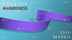 现实的淡紫色的丝带。宣传癫痫月海报。矢量插图。世界癫痫日团结理念。蓝色背景。癌症的象征。
