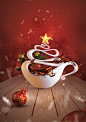 Coffeeshop Company Christmas Concept : Visual Mix with Espresso Cup and Christmas Tree to express the spirit of Christmas in Coffeeshop Company Cafe