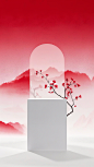 展台，空白展台，电商用展台，场景图，红色 (8)
