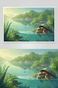 幸福快乐的乌龟图画作品-众图网
