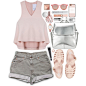 A fashion look from August 2015 featuring pink crop top, high-waisted denim shorts and retro shoes. Browse and shop related looks.