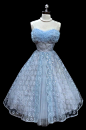 1950's baby blue and metallic silver lace and tulle party dress.