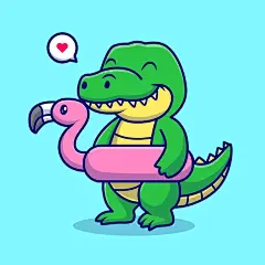 火烈鸟游泳圈鳄鱼卡通插画矢量图设计素材