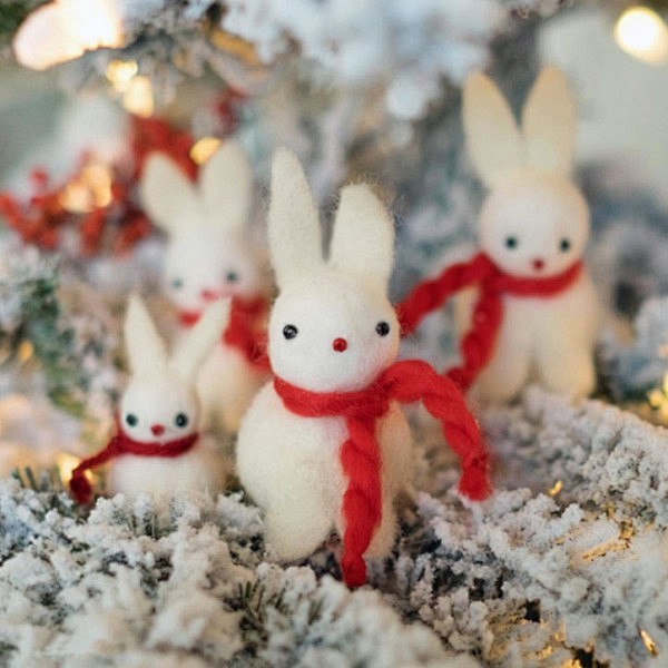 DIY羊毛毡球小兔子圣诞树装饰品手工制作...
