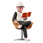 Male Character Sitting On Chair And Reading A Book 阅读看书
