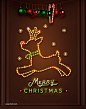 圣诞节创意圣诞树霓虹灯麋鹿雪花彩灯海报