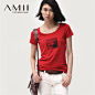3件5折AMII品牌2013夏新品抽象艺术印花休闲T恤女4色11300261