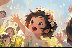 夏令营春游假期孩童郊游插画图片