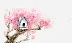手绘樱花树 平面电商 创意素材