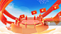 红色创意促销电商场景3D渲染图片素材