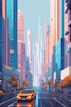 城镇漫画风赛博朋克风都市城市插画图片