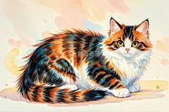 水彩插画猫咪高清模板免费下载-趣麦麦图
